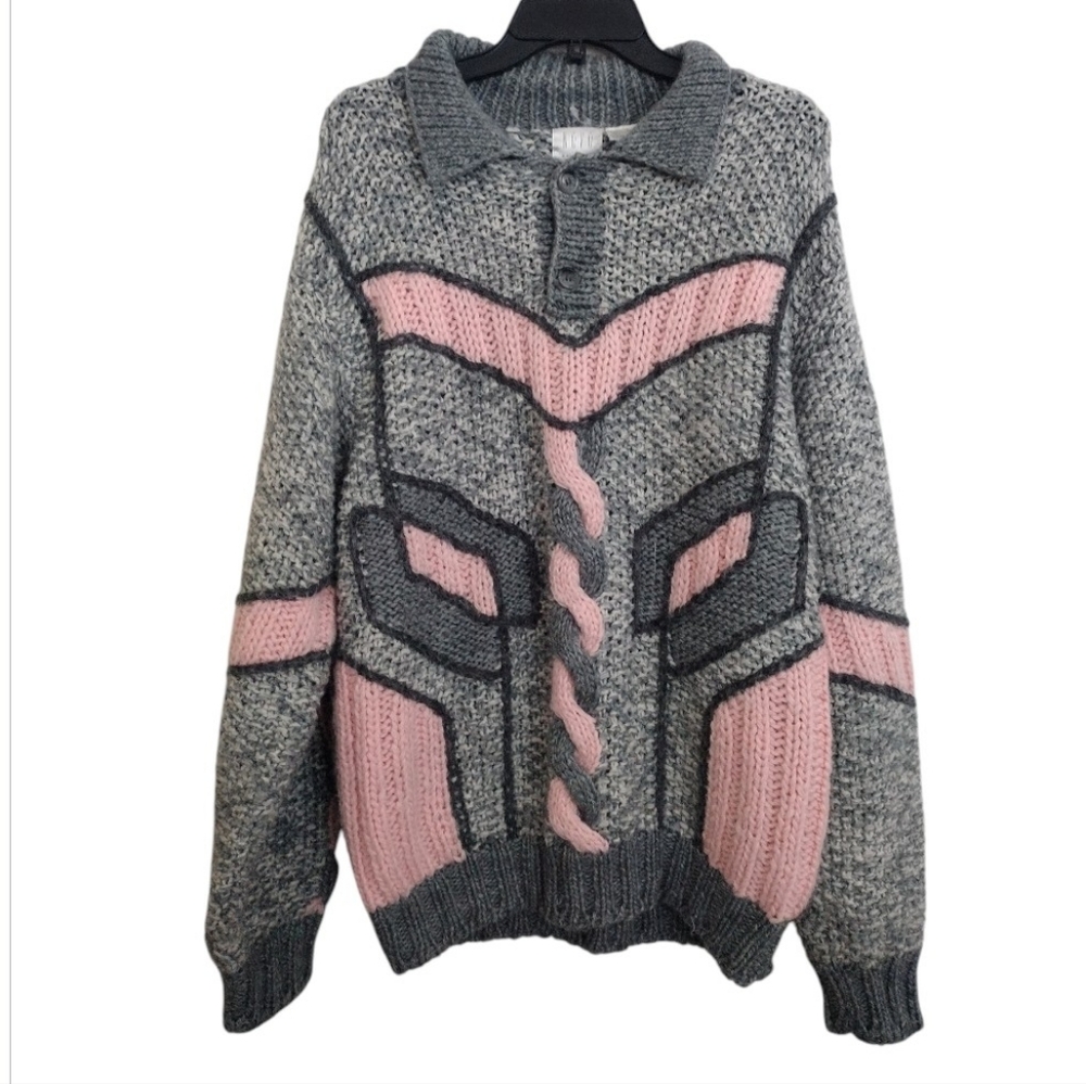 Novo R Botticelli Vintage 80's Grey Pink  Chevron Striped Mohair Sweater Small